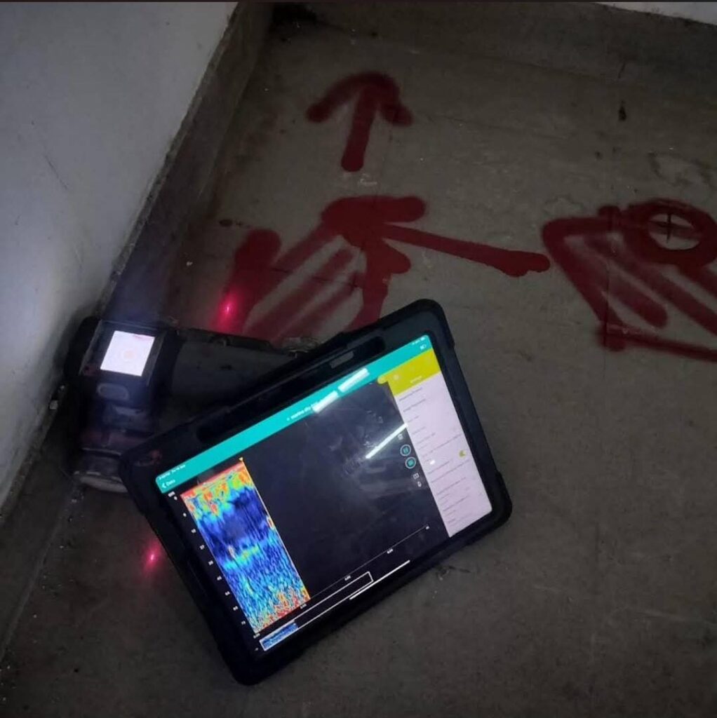 GPR scanning service detecting underground utilities in concrete at construction site in United Arab Emirates