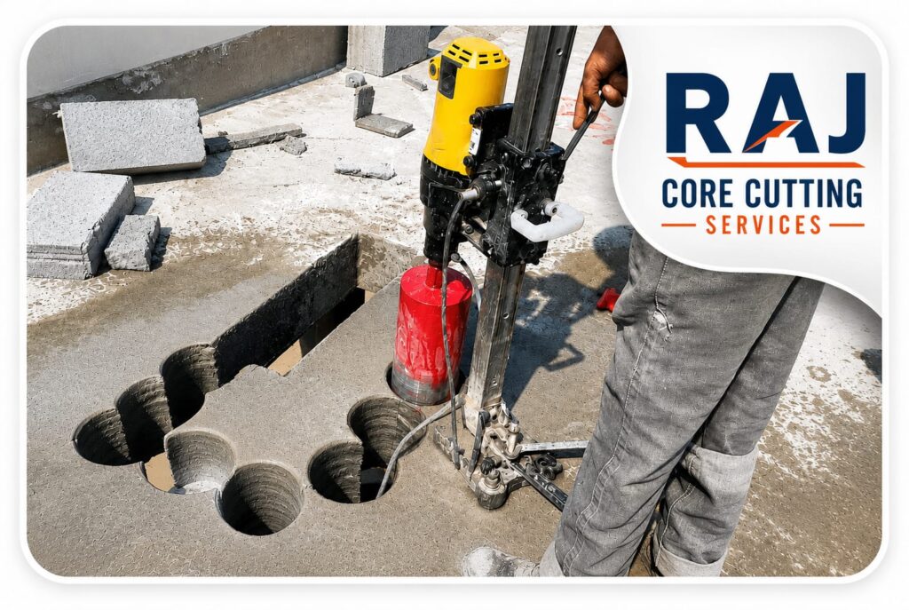 Professional Core Cutting Services in Abu Dhabi for concrete cutting, core drilling, wall sawing, slab cutting, and demolition.